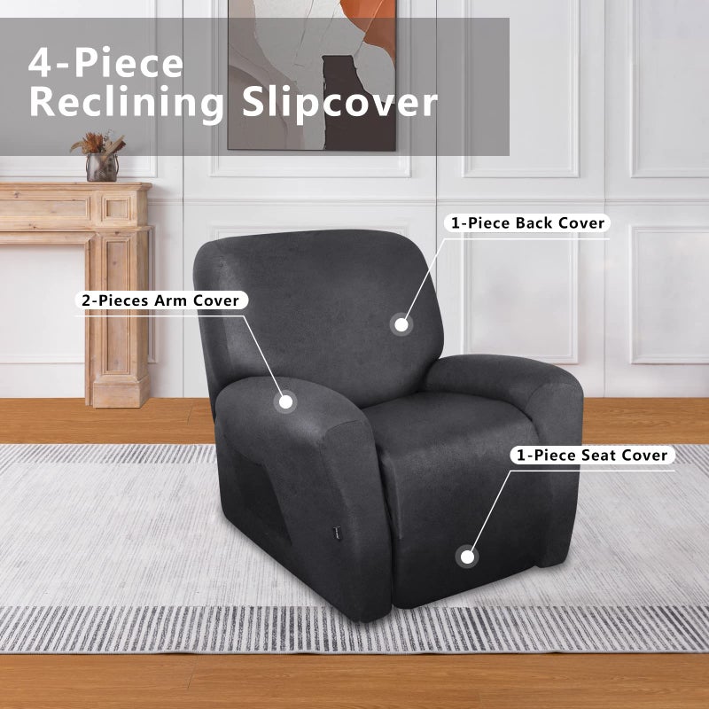 molasofa Recliner Chair Covers - 4 Pieces Leather Like Large Recliner Covers with Pocket Soft Stretch Recliner Slipcover for Lazy Boy Recliner Chair Washable Furniture Protector (Dark Grey) - Image 4